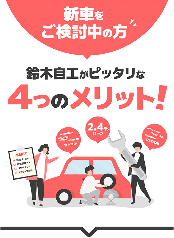 新車をご検討中の方　鈴木自工がピッタリな４つのメリット
